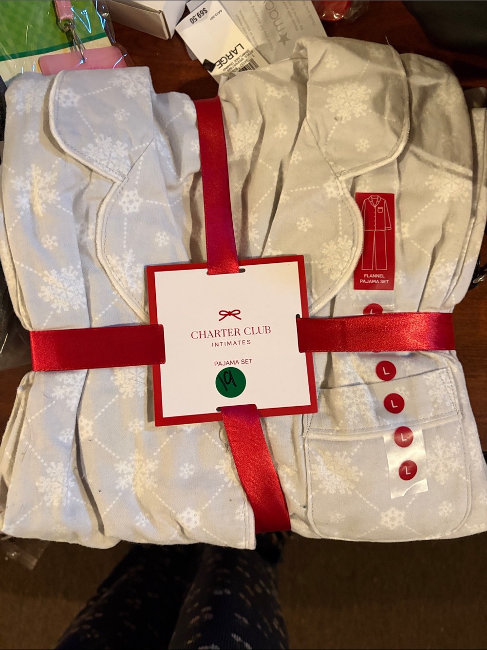 NWT Charter Club Intimates Snowflake Flannel Pajama Set - grey and white